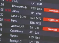  ?? DENIS BALIBOUSE DENIS BALIBOUSE / REUTERS FILES ?? Flights from Britain are cancelled in Geneva in December, the day after the Swiss government imposed a
10-day quarantine for travellers entering from Britain.