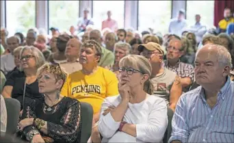  ?? Alex Driehaus/Post-Gazette ?? Community members listen to proposals for the Alfred E. Hunt Armory during a meeting on Wednesday in Shadyside.
