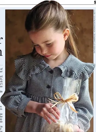  ??  ?? SO SWEET: Charlotte looking pensive in the fifth birthday snap taken by her mother