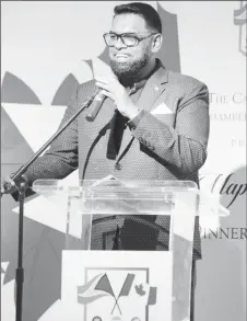  ?? ?? President Irfaan Ali speaking at the Marriott Hotel event on Friday (Office of the President photo)