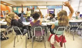  ?? AP ?? Ryan, a “gender variant” fourth-grader, foreground right, raises her hand with classmates at their school in Illinois. Ryan says the support makes her feel “confident.”