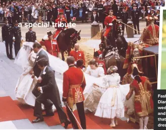  ??  ?? FASHION ICON: DIANA IN HER WEDDING GOWN AND WEARING THAT “REVENGE DRESS” IN 1994