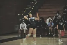  ??  ?? GILA RIDGE’S HANNAH PARKS serves during Thursday’s game against Cibola at Cibola High School.