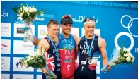  ?? Supplied photo ?? Winners of the triathlon pose on the podium. —