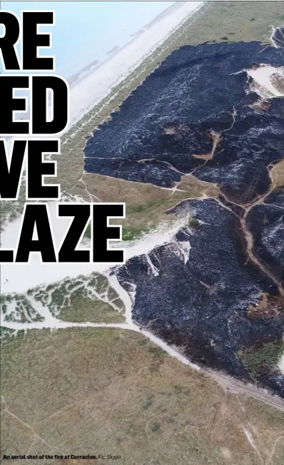  ??  ?? An aerial shot of the fire at Curracloe. Pic: Skypix