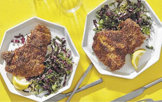  ?? Tom Mccorkle / For the Washington Post ?? Crispy Sesame Chicken Schnitzel is an Israeli-inspired riff on schnitzel.