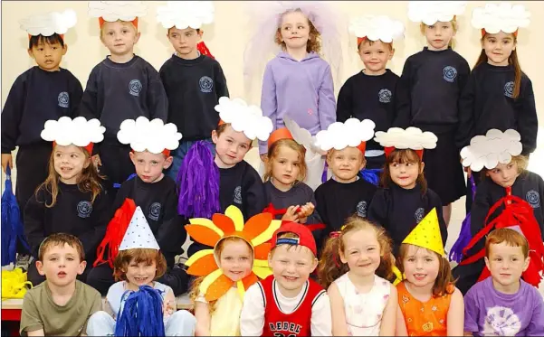  ??  ?? Pupils from Junior Infants who took part in the play “The Rainbow Folk” in St. Oliver Plunkett’s National School, Blackrock. Included are (Front L-R) Dean McArdle, Andrea Crosse, Eva Hoey, Shane McArdle, Liadian McDermott, Anna Brosnan and Mark Sands. (Middle L-R) Bronagh Lynch, Jeff McGowan, James Smyth, Meghan D’Arcy, Aine O’Reilly, Cassandra Borges-Pinto and Ellen Flynn. (Back L-R) Phopthon Sakasae, Ronan O’Shea, Jack Brannigan, Saoirse Kelly, Oilibhear Brady, Orla Shelly and Caoimhe Byrne.