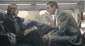  ?? — VVS FILMS ?? Danger on board: Vera Farmiga and Liam Neeson star in The Commuter. Neeson portrays a daily train commuter who gets caught up in a crinimal conspiracy.