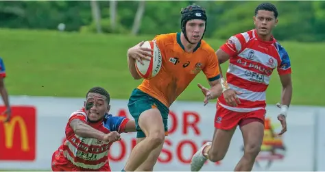  ?? Photo: Pita Simpson ?? Action from the Australian Schoolboys against the AJ Pallet Ba River during the McDonalds Fiji Coral Coast 7s at Lawaqa Park, Sigatoka on January 13, 2023.