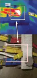  ??  ?? An image (top) from an infrared camera shows there are issues with cabling – even though it looks fine (bottom) to the naked eye.