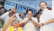  ?? PTI FILE ?? DMK Supremo M Karunanidh­i with his son and party working president MK Stalin (right) in Chennai earlier this month.