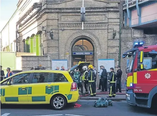  ??  ?? RESPONSE: Firefighte­rs arrive at Parsons Green station after the explosion on the London Undergroun­d during rush hour yesterday