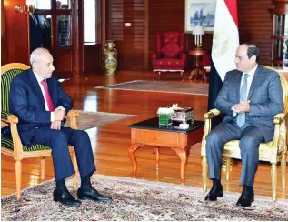  ??  ?? Egyptian President Abdel-Fattah El-Sisi meets Lebanese Parliament Speaker Nabih Berri on the sidelines of the World Youth Forum in Sharm El-Sheikh on Sunday. (AP)