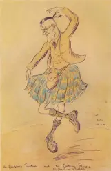  ??  ?? ‘The Campbell Tartan and the Cockney Fling—(if fling it can be called)’; drawing of George Bernard Shaw by Max Beerbohm, July 1922