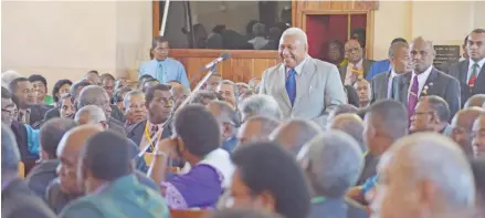  ?? Photo: Ronald Kumar ?? Prime Minister Voreqe Bainimaram­a at the Centenary Church on August 21, 2018.