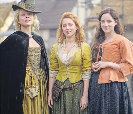  ??  ?? ADVENTURER­S: Leading ladies (l-r) Jocelyn (Naomi Battrick), Verity (Niamh Walsh) and Alice (Sophie Rundle)