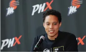  ?? ?? Brittney Griner speaks during a ‘Bring Our Families Home’ press conference at Footprint Center on April 27, 2023 in Phoenix, Arizona. Photograph: Christian Petersen/Getty Images