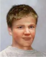  ??  ?? Verouderin­gsfoto van Liam zoals hij er op zijn 15de zou uitzien.