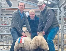  ?? ?? Alan, left, and Tom Sands, right, Burnbrae, with the champion pair at Tayside Suffolk Breeders Club show at Stirling. In the middle is judge Willie Shearer. For other prize-winners and prices, see markets on P12.