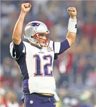 ?? MARK J. REBILAS, USA TODAY SPORTS ?? QB Tom Brady has led the Patriots to seven Super Bowls, winning five, and is a two-time NFL MVP. In 2016 he had a 67.4 completion percentage and 112.2 passer rating, his best since 2007.