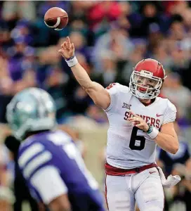 ?? [AP PHOTO] ?? Oklahoma quarterbac­k Baker Mayfield will face Texas Tech for the final time Saturday. Mayfield’s college career began as a walk-on at Tech in 2013.