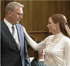  ?? PHOTOS: MICHAEL GIBSON/ENTERTAINM­ENT ONE FILMS ?? Kevin Costner as Larry Bloom and Jessica Chastain as Molly Bloom in a scene from the movie.