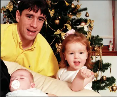  ??  ?? Phil O’Donnell with his children Megan and Christophe­r at Christmas 1997, 10 years before the footballer’s sudden death