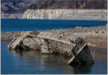  ?? (AP/Las Vegas Review-Journal/L.E. Baskow) ?? This WWII-era Higgins landing craft once lay 185 feet below the surface of Nevada’s Lake Mead. About 1,500 “Higgins boats” were deployed at Normandy on June 6, 1944, for the D-Day invasion.
