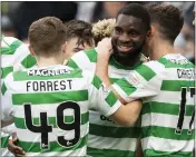  ??  ?? Odsonne Edouard celebrates his opener