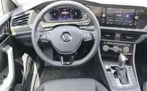  ??  ?? The 2019 Jetta has Volkswagen’s configurab­le Digital Cockpit instrument cluster, and the base car comes with a 16.5-centimetre touch screen.