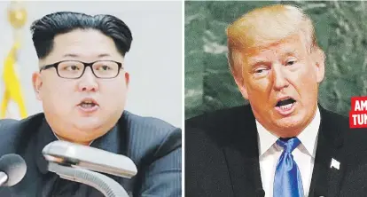  ??  ?? Donald Trump (der.) describió al líder norcoreano Kim Jong Un como un “pequeño hombre cohete” y que “no va a durar mucho más”.