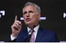  ?? AP PHOTO/SETH WENIG, FILE ?? Speaker of the House Kevin Mccarthy speaks during an event at the New York Stock Exchange in New York, Monday, April 17, 2023.