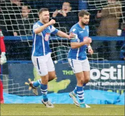  ??  ?? WELL DONE, PAL: The Angels celebrate Alex Akrofi’s equaliser