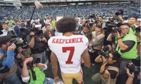  ?? TROY WAYRYNEN/USA TODAY SPORTS ?? Supporters of Colin Kaepernick and his efforts to draw attention to racism are incensed that NFL teams have shunned him.