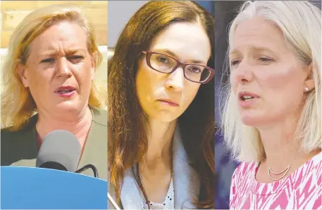  ??  ?? From left, Nepean MPP Lisa MacLeod, city councillor Laura Dudas and Ottawa Centre MP Catherine McKenna have all recently experience­d harassment.