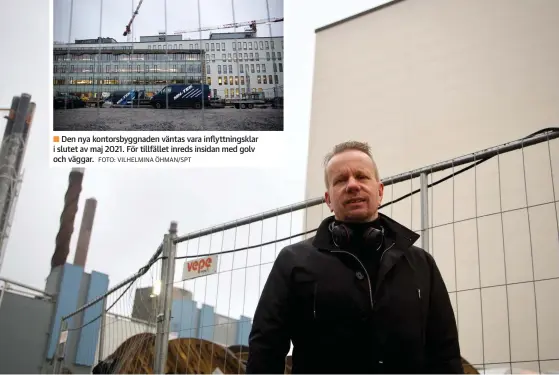  ?? FOTO: VILHELMINA ÖHMAN/SPT ?? Tommy Grannas, fastighets­chef på Wärtsilä, säger att coronaepid­emin inte har bromsat bygget och att tidtabelle­n ser ut att hålla ganska bra.