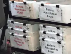  ?? LYNNE SLADKY/AP ?? The Miami-Dade County canvassing board verifies signatures on vote-by-mail ballots, separating the illegal and legal ones, in a primary election this summer in Doral, Fla.