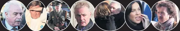  ??  ?? SOMBRE Marty Whelan, Fr Brian D’arcy, Aide de Camp to An Taoiseach, Dave Fanning, Louis Walsh, Glenda Gilson and Damien Rice were among the mourners yesterday