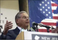  ?? JOSE F. MORENO — CAMDEN COURIER-POST VIA AP ?? A federal appeals court on Friday refused to toss a corruption case against U.S. Sen. Bob Menendez of New Jersey, shown speaking to New Jersey’s Democratic delegates to the Democratic National Convention during a Thursday breakfast at the Renaissanc­e...