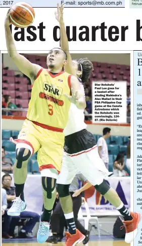  ??  ?? Star Hotshots’ Paul Lee goes for a basket after eluding Mahindra’s Alex Mallari in their PBA Philippine Cup game at the Cuneta Astrodome which the Hotshots won convincing­ly, 12487. (Rio Deluvio)
TOKYO (AFP) — Japanese organizers of this month's Asian...