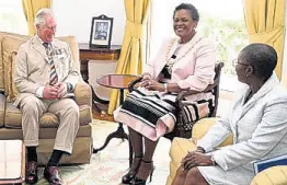  ?? FILE ?? Britain’s Prince Charles attends a meeting with Governor General Dame Sandra Mason (centre), during a visit to Barbados in 2019.