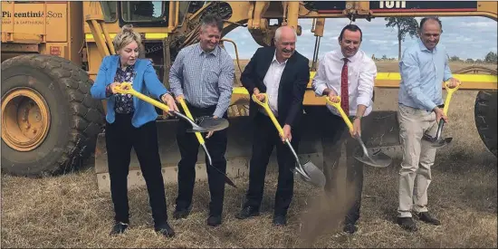  ??  ?? Turning the sod at the facility were Alannah MacTiernan MLC, WesTrac CEO Jarvas Croome, Mick Murray MLA, Mark McGowan MLA, and Piacentini & Son executive director Kim Piacentini.