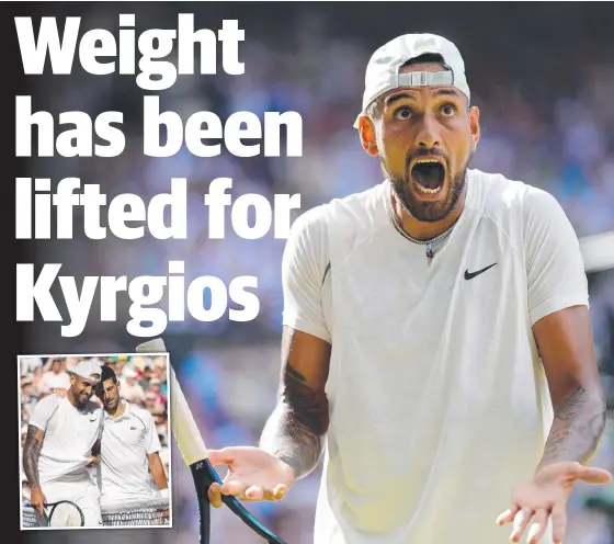  ?? Picture: PA Images via Getty Images ?? Nick Kyrgios reacts during his Wimbledon final loss against Novak Djokovic.