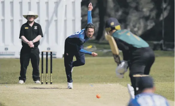  ??  ?? Kieran Waterson in bowling action for Whitburn in last weekend’s North East Premier League win at home to Hetton Lyons CC, played at Whitburn Village.