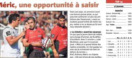  ?? (Photo Luc Boutria) journée ?? Même si tout n’a pas été parfait à Trévise et face à Brive, les deux matches qu’il a démarrés « pour la première fois de [sa] vie » ,les victoires ont fait du bien au moral du jeune demi de mêlée du RCT.