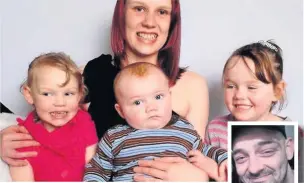  ??  ?? Carrie Paterson with three of her four children, EllesseJay­ne, Keira-Leigh and Taylor-Joe and (inset) partner David