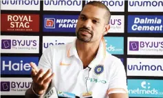  ?? — AFP photo ?? Shikhar Dhawan speaks during a press conference in Dubai.