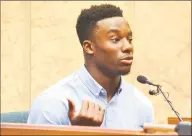  ?? Phil Anderson / Associated Press ?? Giants cornerback Corey Ballentine testifies on Monday in Topeka, Kan., about the fatal shooting of Dwane Simmons, his best friend and former Washburn University teammate.