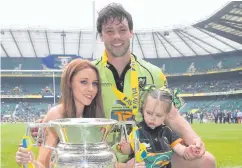  ??  ?? Family ties: left, Una with husband Ben on a night out in London and (above) with daughter Aoife after Ben had helped Northampto­n win the Aviva Premiershi­p final in 2014. Inset far left, Una’s uncle Declan Nerney