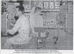  ??  ?? Leroy Mentzer, left, and Larry Brown, right, test Motorola command receivers for Project Mercury in 1961. THE REPUBLIC